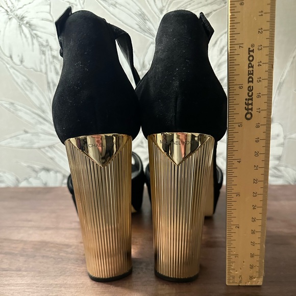 MICHAEL Kors Metallic Block-Heel Black Suede Sandals - Picture 3 of 10